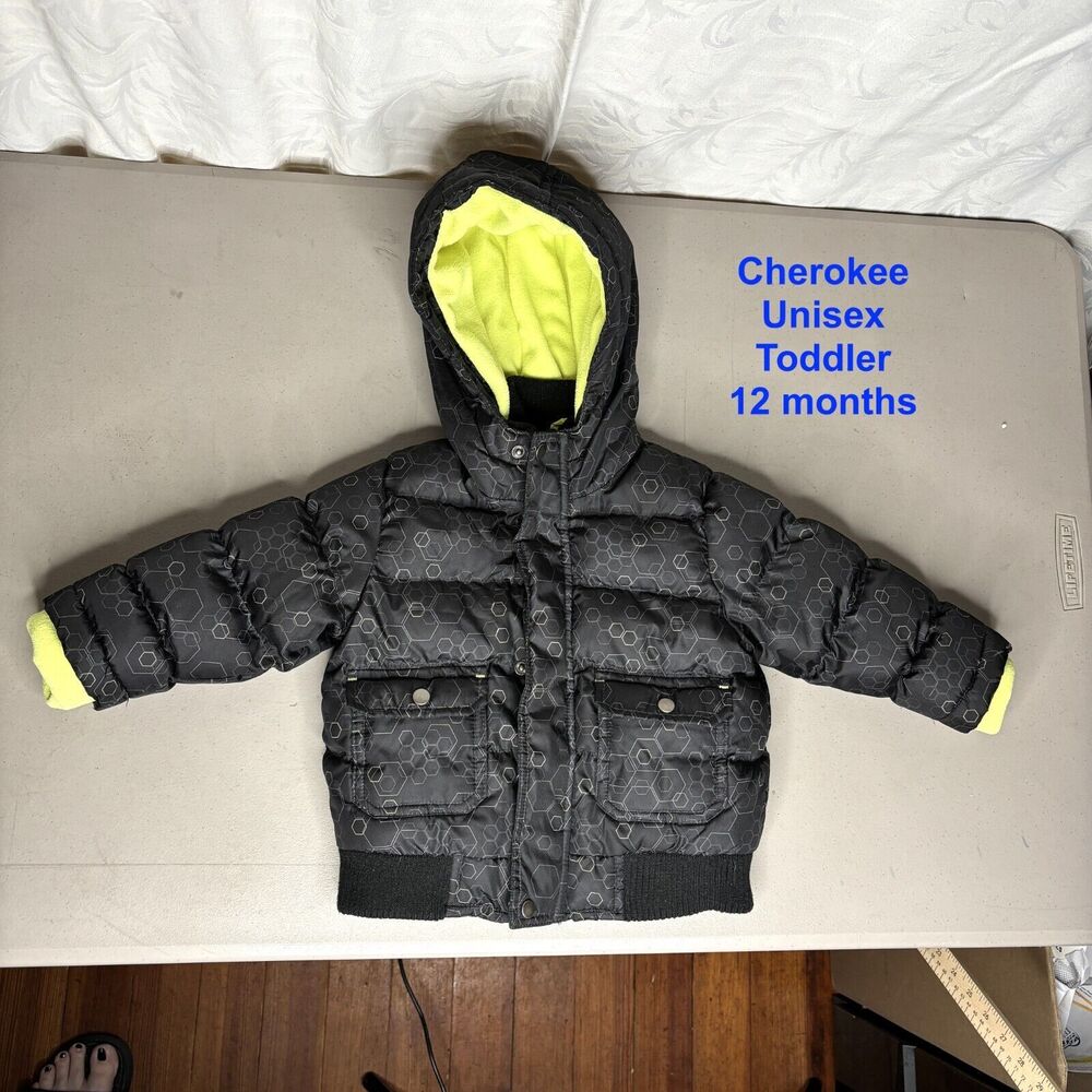 Cherokee Black Zip Snap Inside‎ Waist Snaps Puffer Jacket Unisex Toddler Size 12